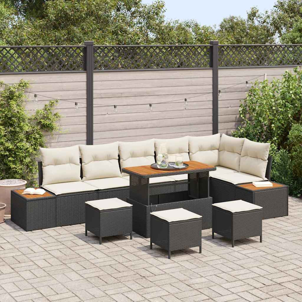 vidaXL Gartensofa-set mit Kissen 10 pcs Schwarz Poly Rattan
