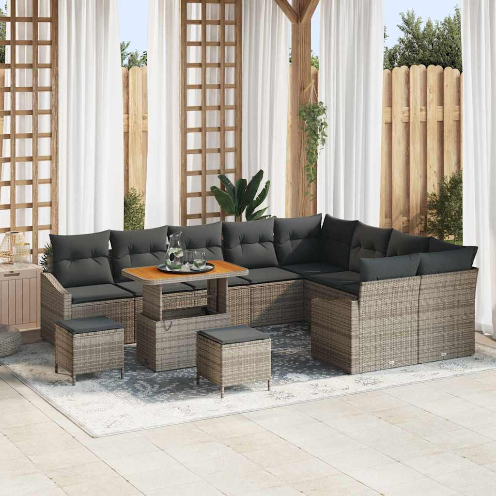 vidaXL Gartensofa-set mit Kissen mit Speicher 12 pcs Grau Poly Rattan