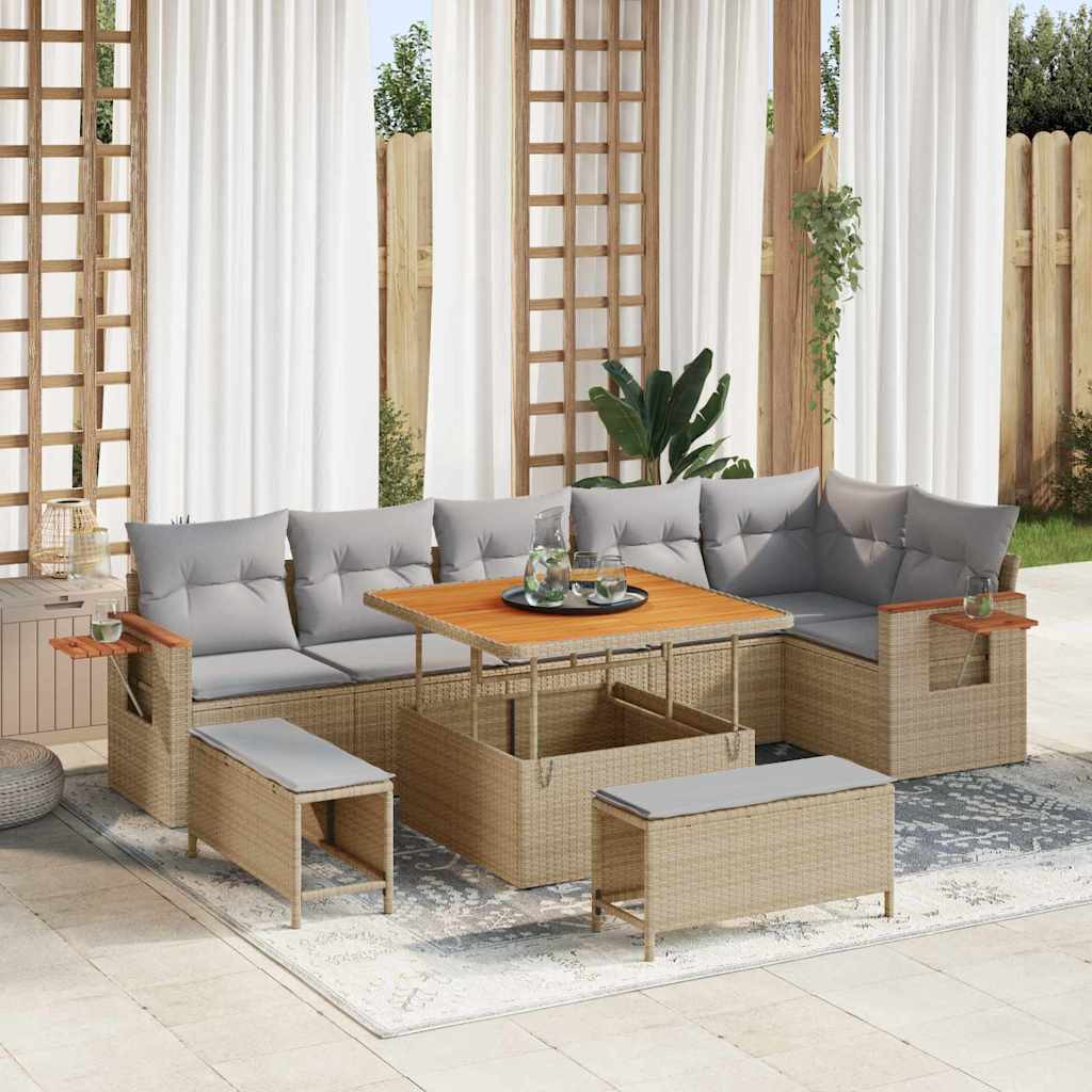vidaXL Gartensofa-set mit Kissen 11 pcs Beige und Hellgrau Poly-Rattan