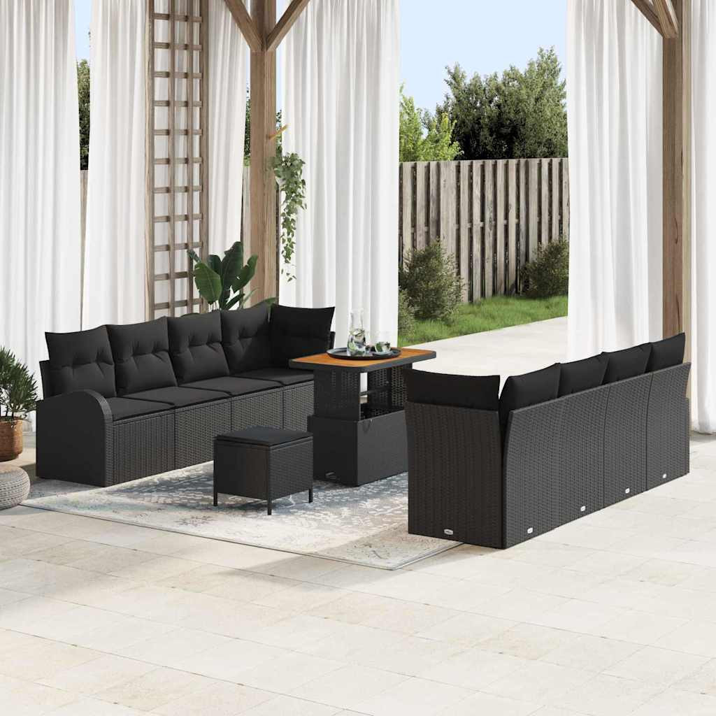 vidaXL Garten-Sofa-Set mit Kissen mit Speicher 11 pcs Schwarz