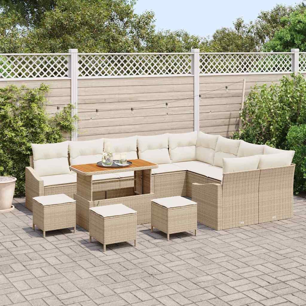 vidaXL Gartensofa-set mit Kissen mit Speicher 13 pcs Beige Poly Rattan