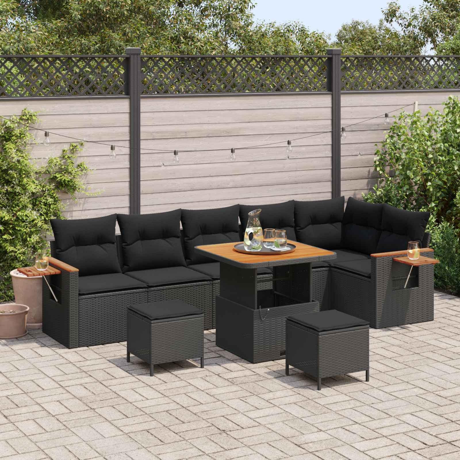 vidaXL Gartensofa-set mit Kissen 11 pcs Schwarz Poly-Rattan
