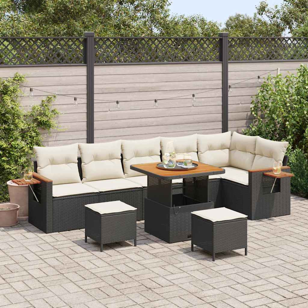 vidaXL Gartensofa-set mit Kissen 11 pcs Schwarz und Creme Poly-Rattan