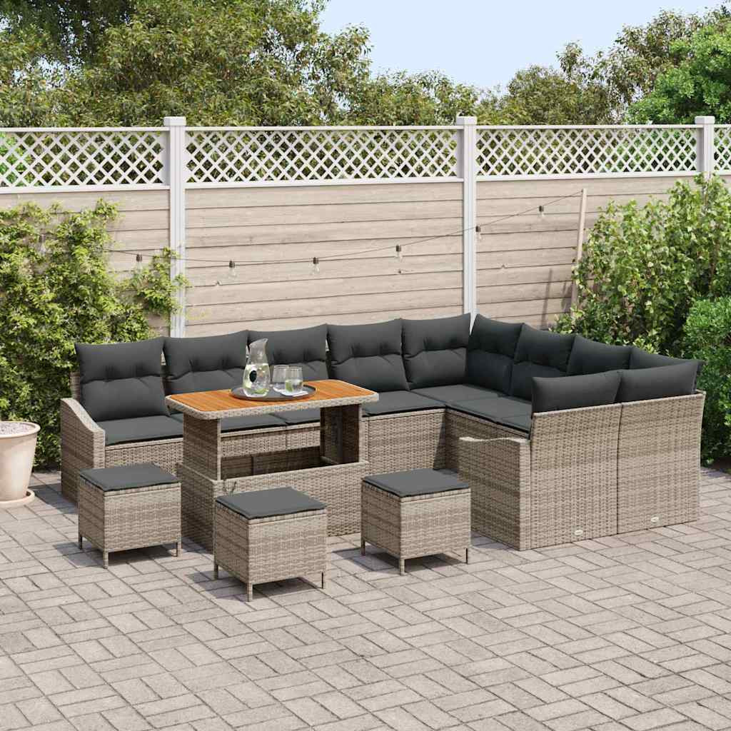 vidaXL Gartensofa-set mit Kissen mit Speicher 13 pcs Grau Poly Rattan
