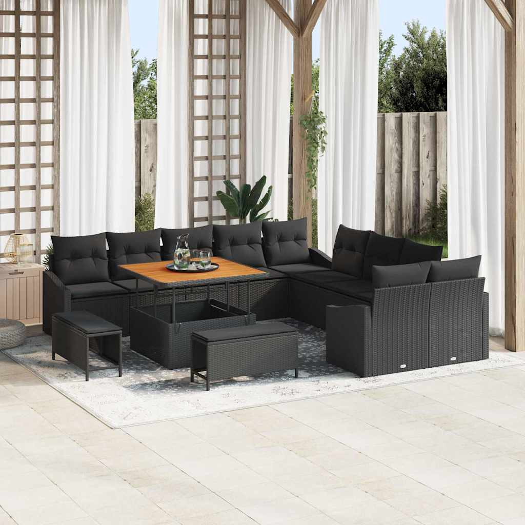 vidaXL Gartensofa-set mit Kissen 13 pcs Schwarz Poly Rattan