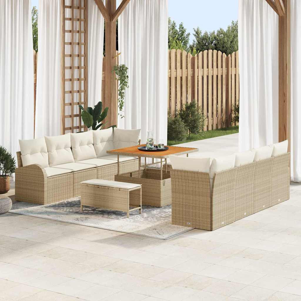 vidaXL Garten-Sofa-Set mit Kissen mit Speicher 11 pcs Beige und Creme