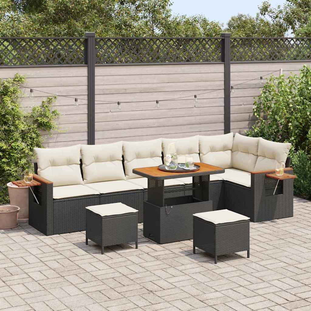 vidaXL Gartensofa-set mit Kissen 11 pcs Schwarz und Creme Poly-Rattan