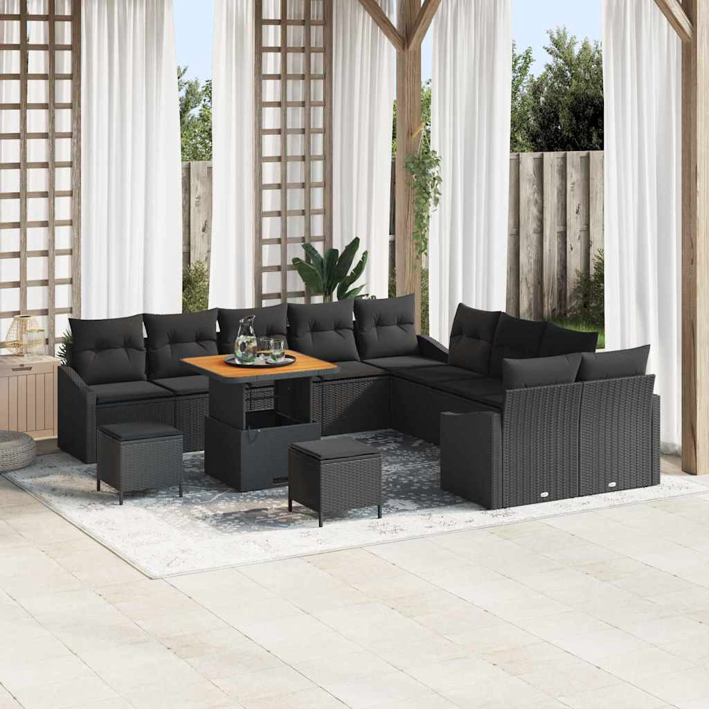 vidaXL Gartensofa-set mit Kissen 13 pcs Schwarz Poly Rattan