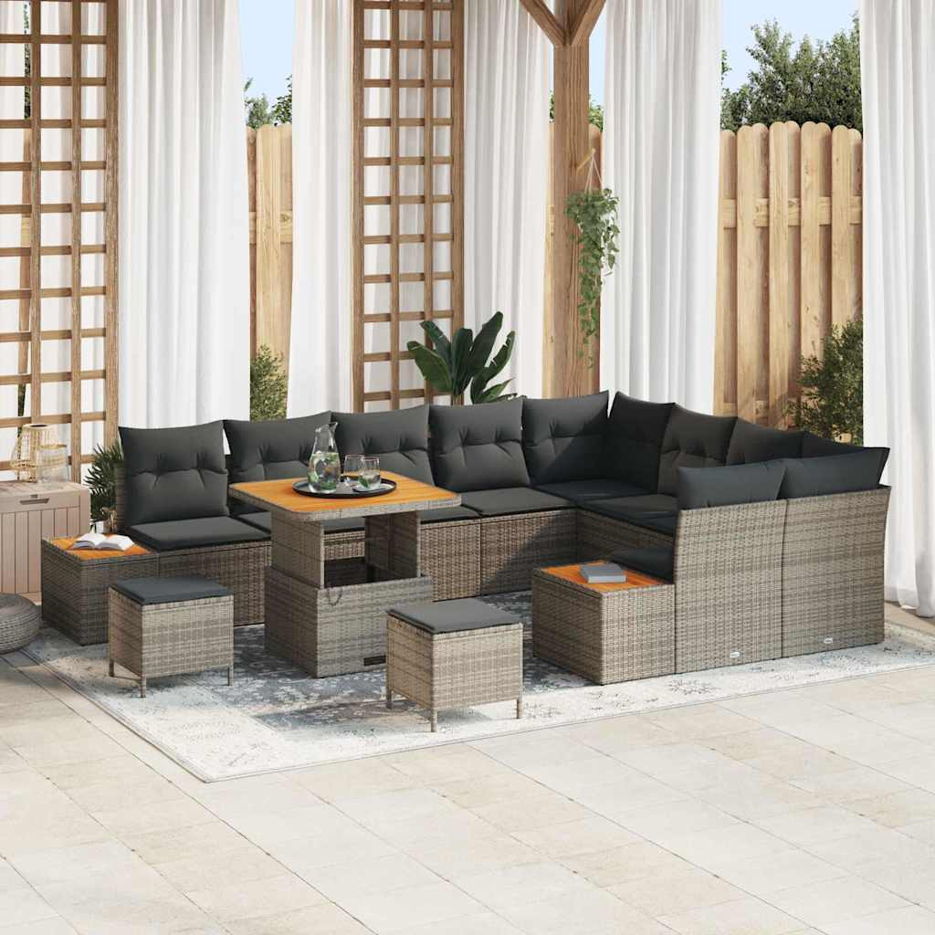 vidaXL Gartensofa-set mit Kissen mit Speicher 12 pcs Grau Poly Rattan