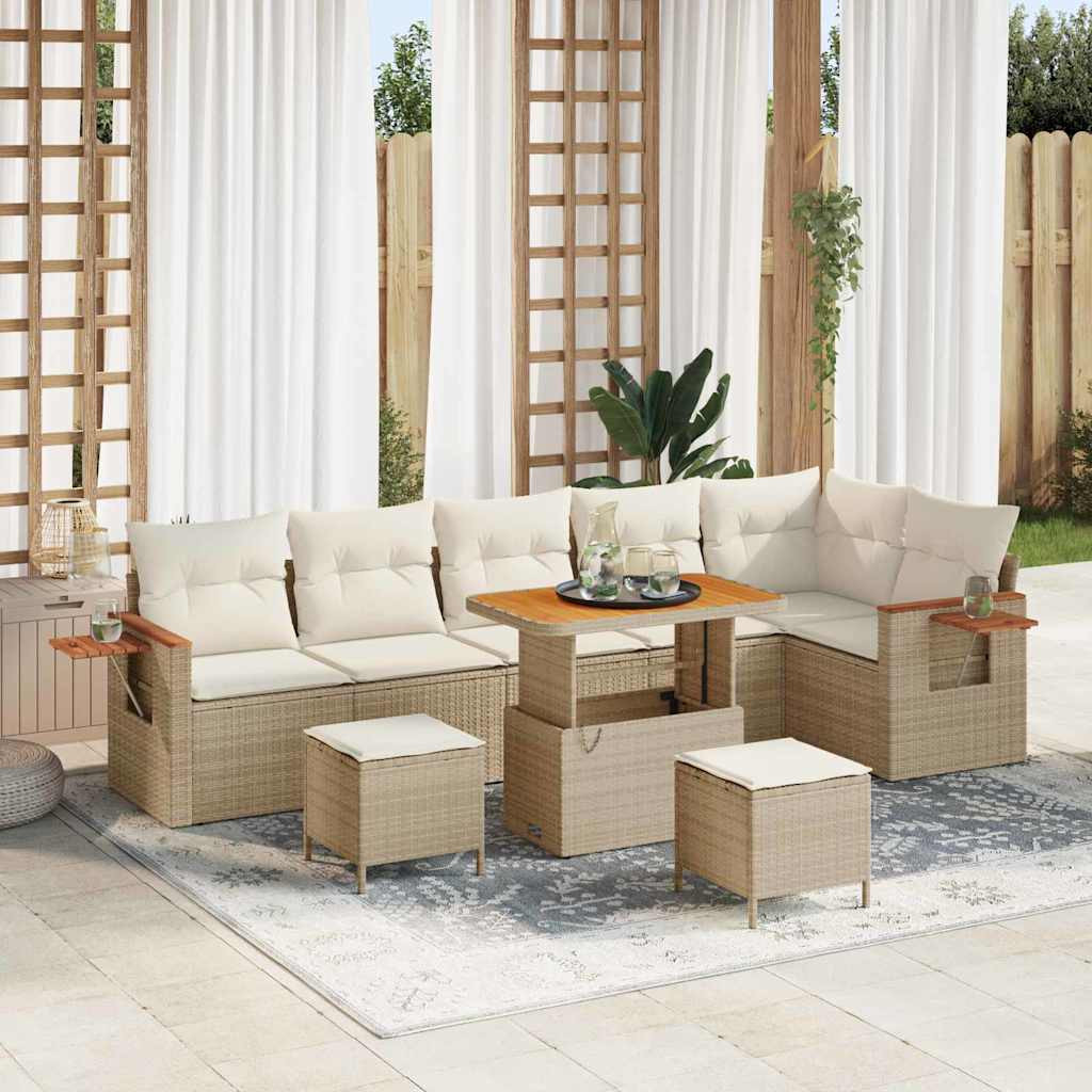 vidaXL Gartensofa-set mit Kissen 11 pcs Beige und Creme Poly-Rattan