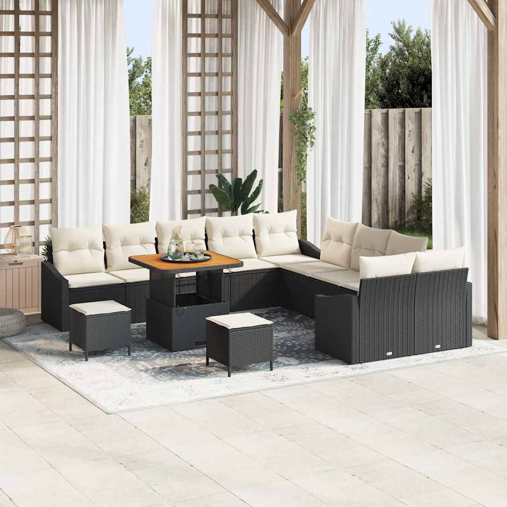 vidaXL Gartensofa-set mit Kissen 13 pcs Schwarz Poly Rattan