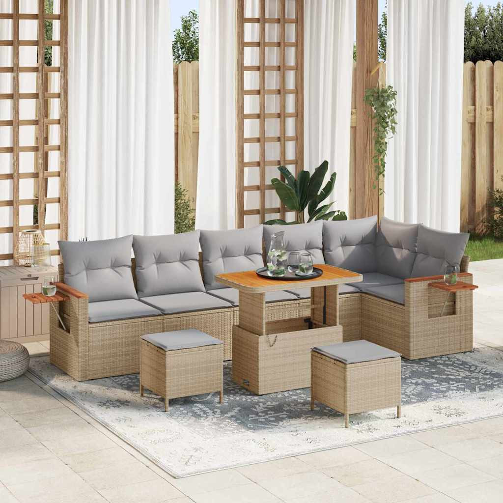 vidaXL Gartensofa-set mit Kissen 11 pcs Beige und Hellgrau Poly-Rattan