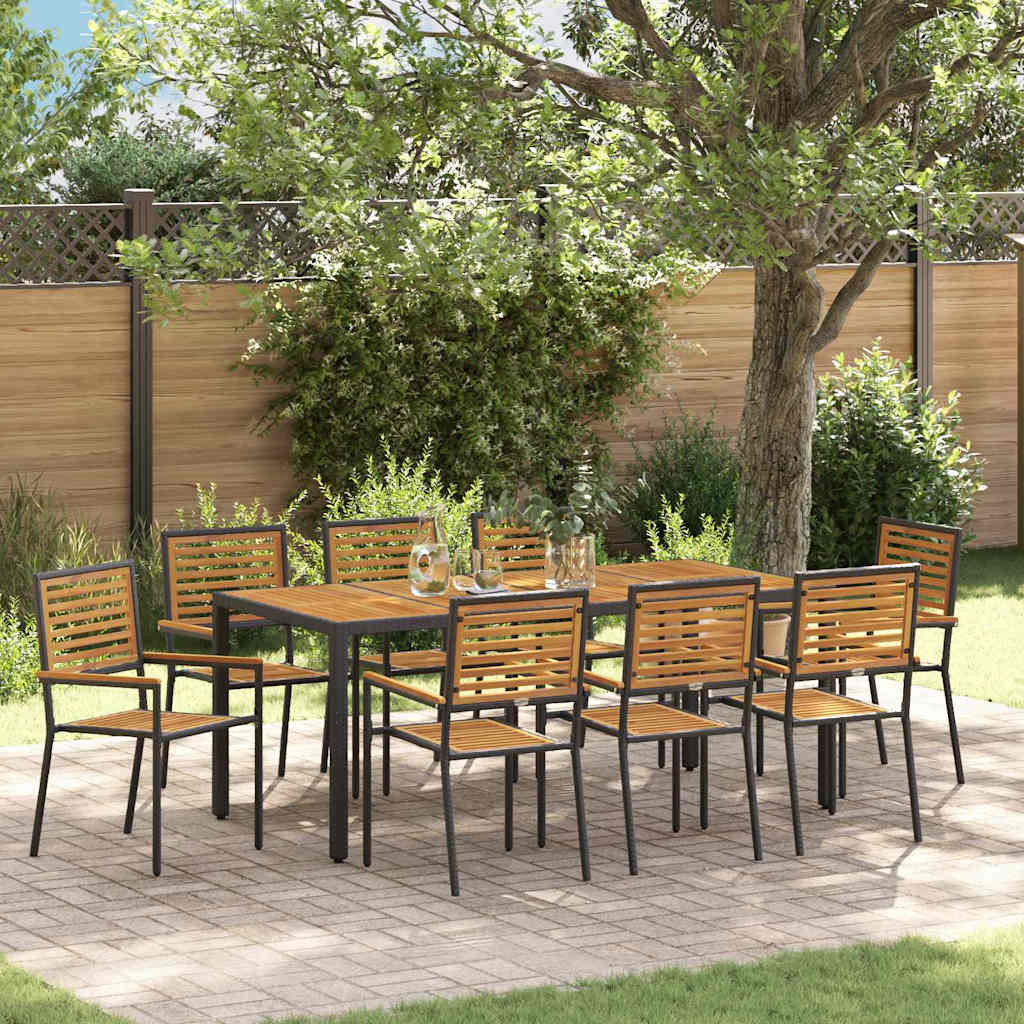 vidaXL Garten Essgruppe 9 pcs Schwarz und Braun Poly-Rattan