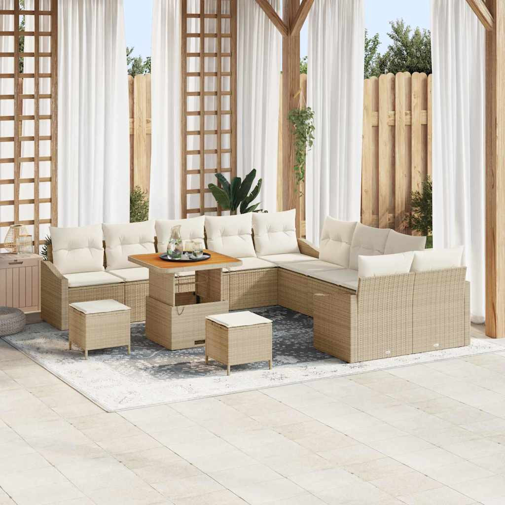 vidaXL Gartensofa-set mit Kissen mit Speicher 13 pcs Beige Poly Rattan