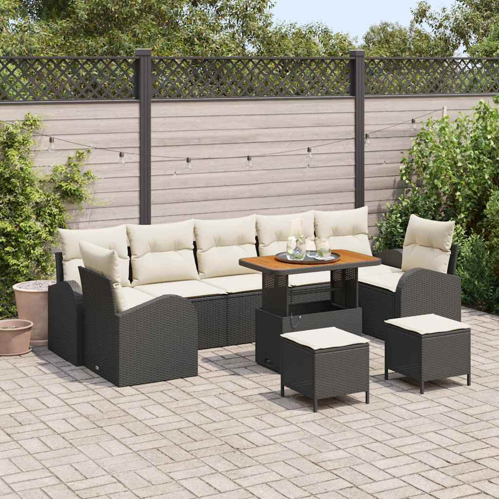 vidaXL Garten-Sofa-Set mit Kissen mit Kissen 10 pcs Schwarz und Creme