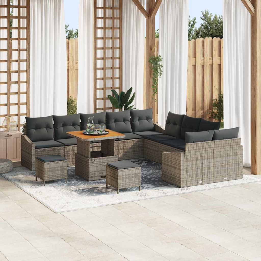 vidaXL Gartensofa-set mit Kissen mit Speicher 13 pcs Grau Poly Rattan