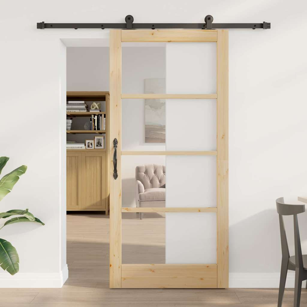 vidaXL Schiebetür ORKDAL Natürlich und Schwarz 93 x 202 cm