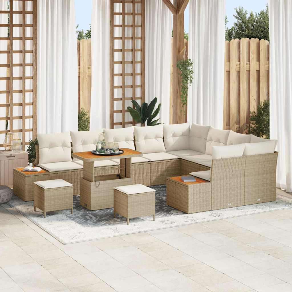 vidaXL Gartensofa-set mit Kissen mit Speicher 12 pcs Beige Poly Rattan