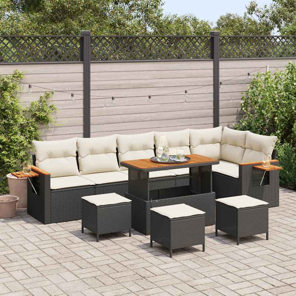 vidaXL Gartensofa-set mit Kissen 12 pcs Schwarz und Creme Poly-Rattan