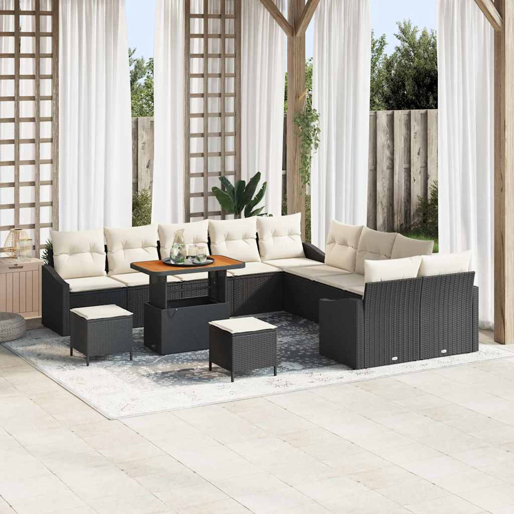 vidaXL Gartensofa-set mit Kissen 13 pcs Schwarz Poly Rattan
