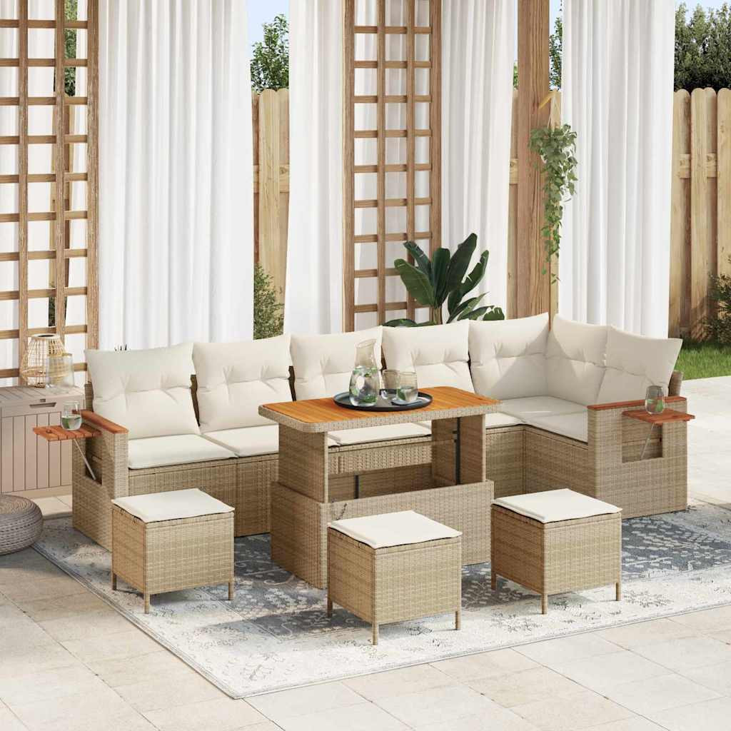 vidaXL Gartensofa-set mit Kissen 12 pcs Beige und Creme Poly-Rattan