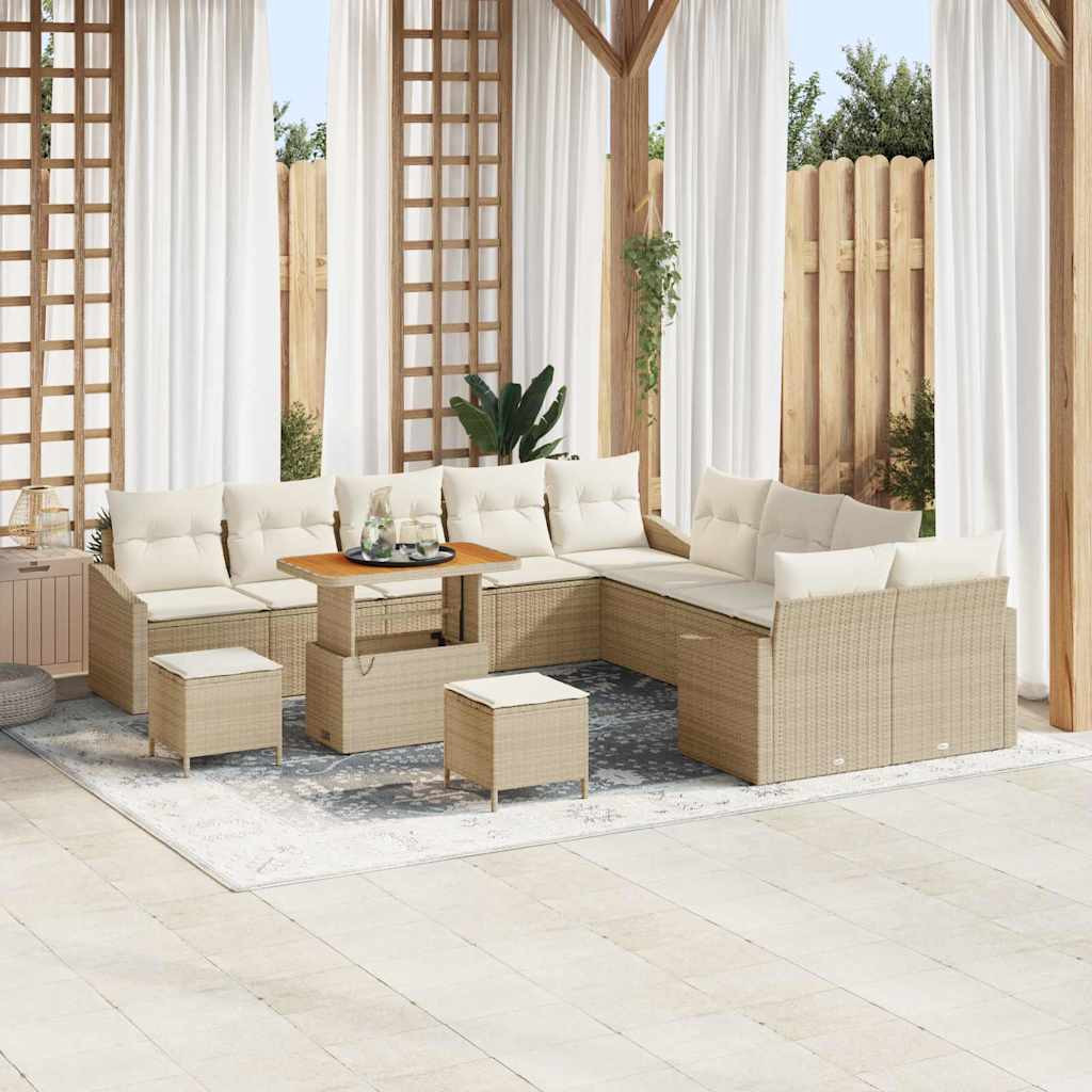vidaXL Gartensofa-set mit Kissen mit Speicher 13 pcs Beige Poly Rattan