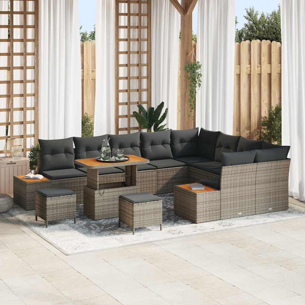 vidaXL Gartensofa-set mit Kissen mit Speicher 12 pcs Grau Poly Rattan