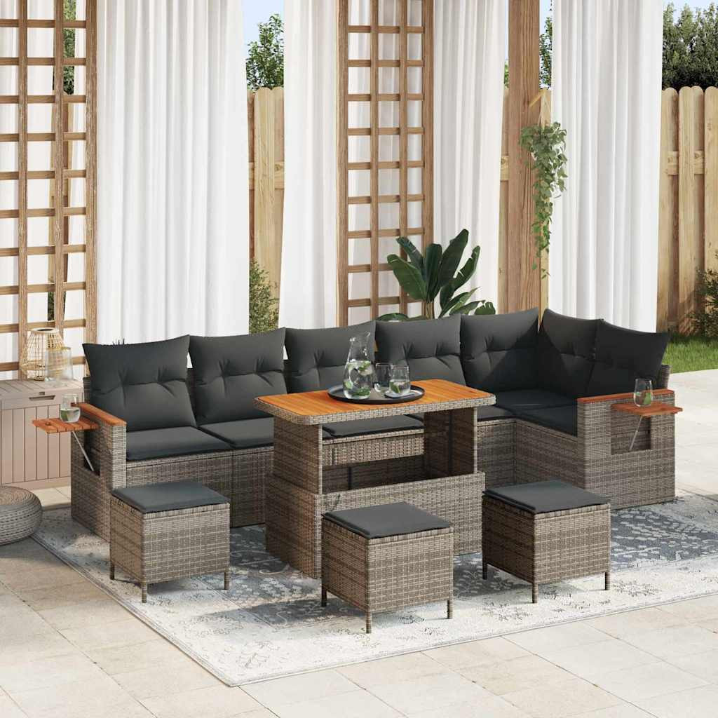 vidaXL Gartensofa-set mit Kissen 12 pcs Grau Poly-Rattan