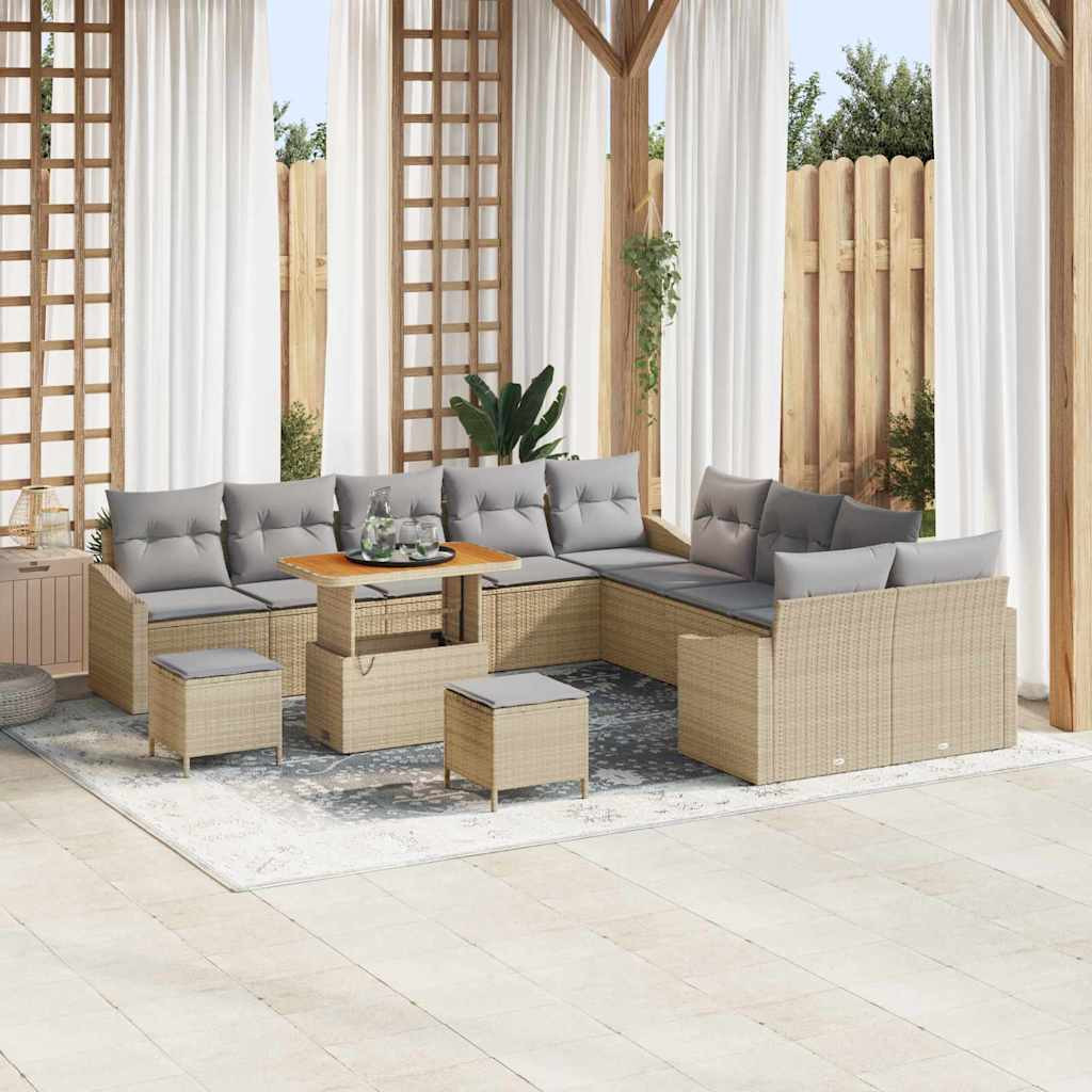 vidaXL Gartensofa-set mit Kissen mit Speicher 13 pcs Beige Poly Rattan