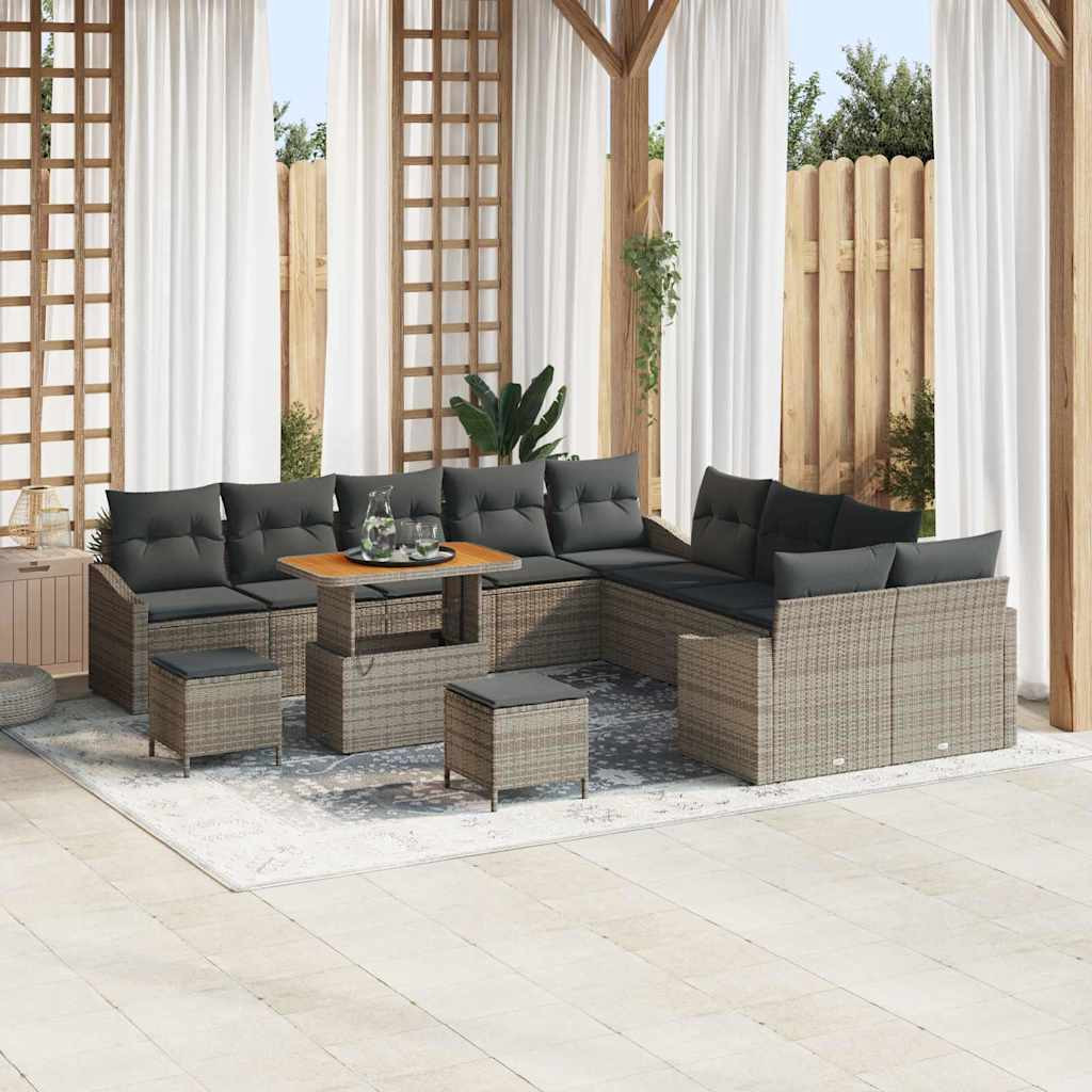 vidaXL Gartensofa-set mit Kissen mit Speicher 13 pcs Grau Poly Rattan