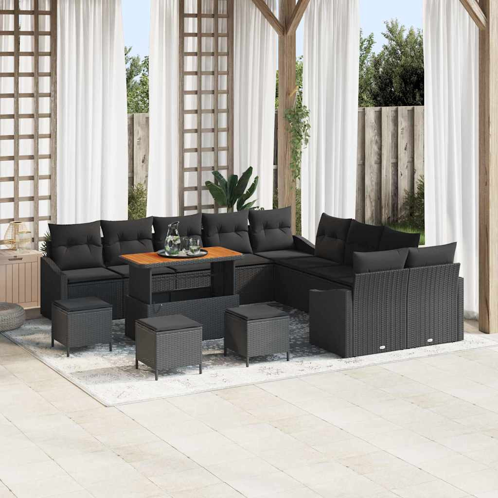 vidaXL Gartensofa-set mit Kissen 13 pcs Schwarz Poly Rattan
