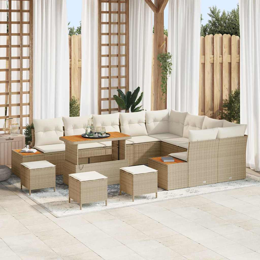 vidaXL Gartensofa-set mit Kissen mit Speicher 13 pcs Beige Poly Rattan