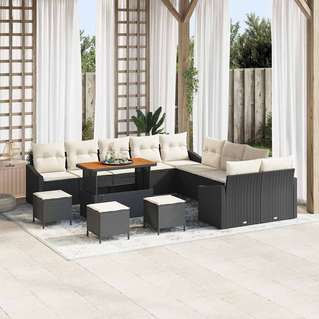 vidaXL Gartensofa-set mit Kissen 13 pcs Schwarz Poly Rattan