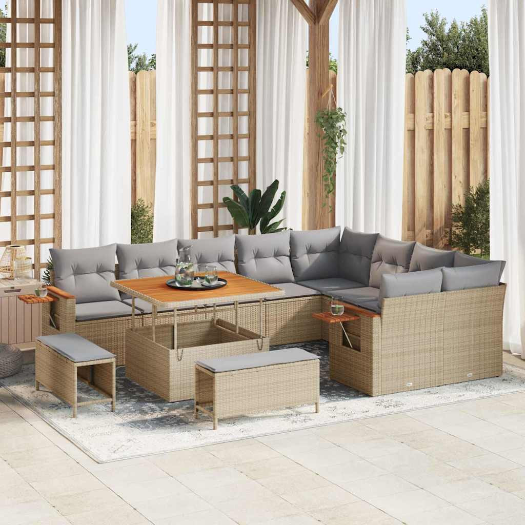vidaXL Gartensofa-set mit Kissen 13 pcs Beige und Hellgrau Poly-Rattan