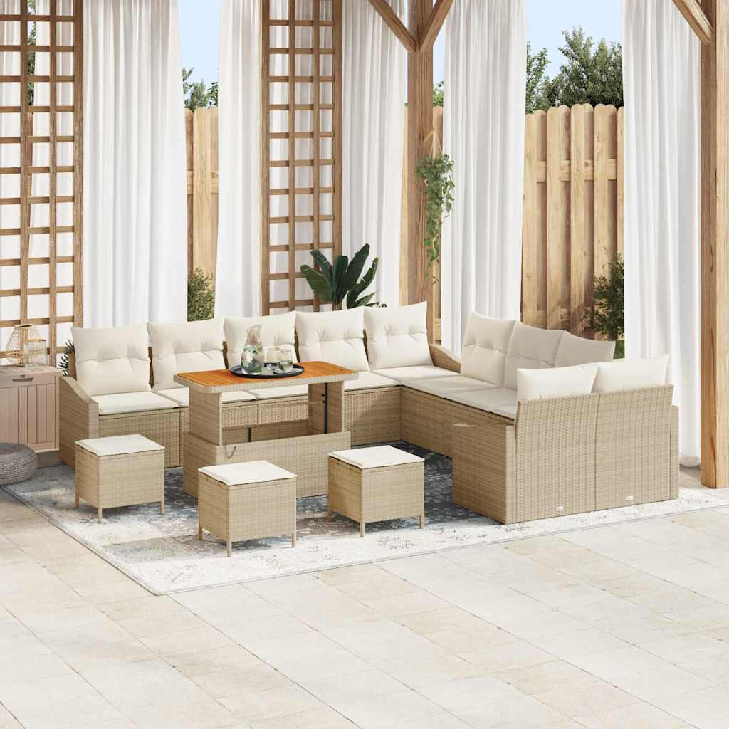 vidaXL Gartensofa-set mit Kissen mit Speicher 13 pcs Beige Poly Rattan