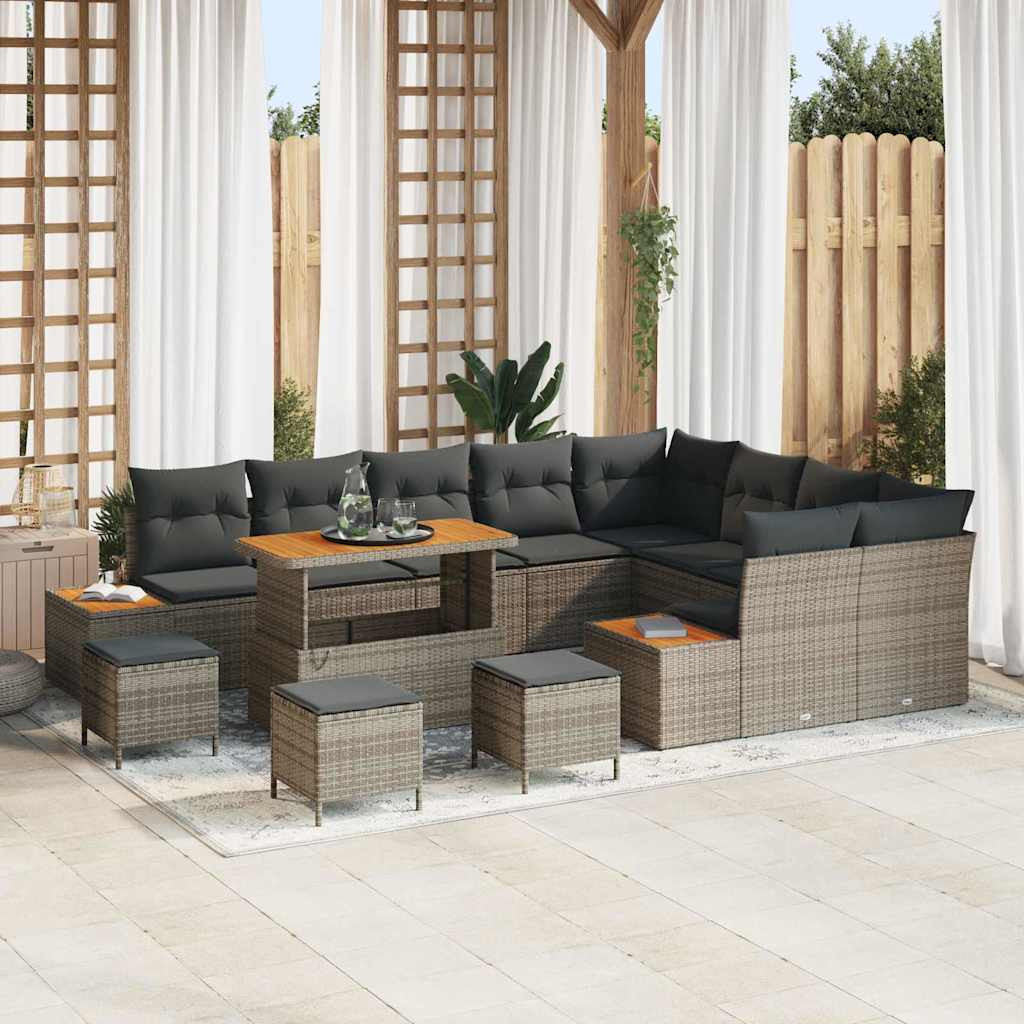 vidaXL Gartensofa-set mit Kissen mit Speicher 13 pcs Grau Poly Rattan