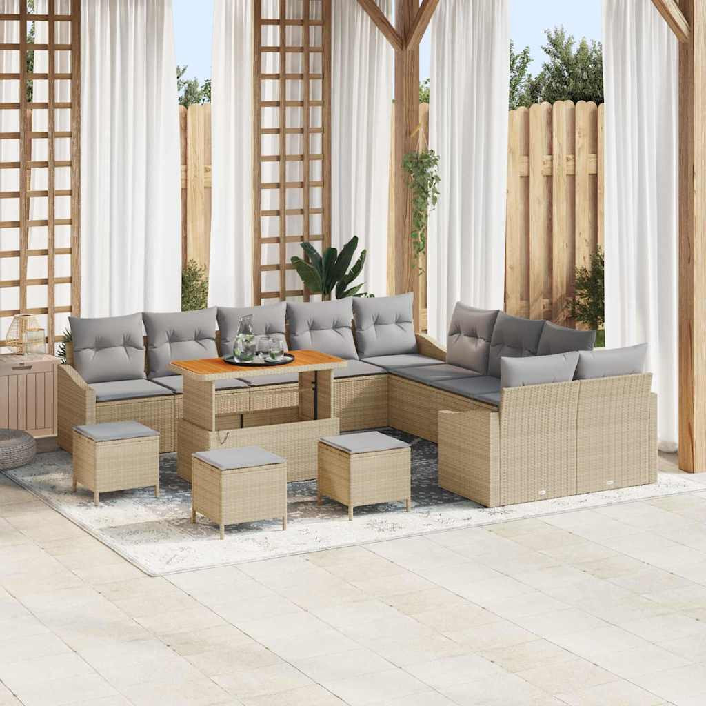 vidaXL Gartensofa-set mit Kissen mit Speicher 13 pcs Beige Poly Rattan