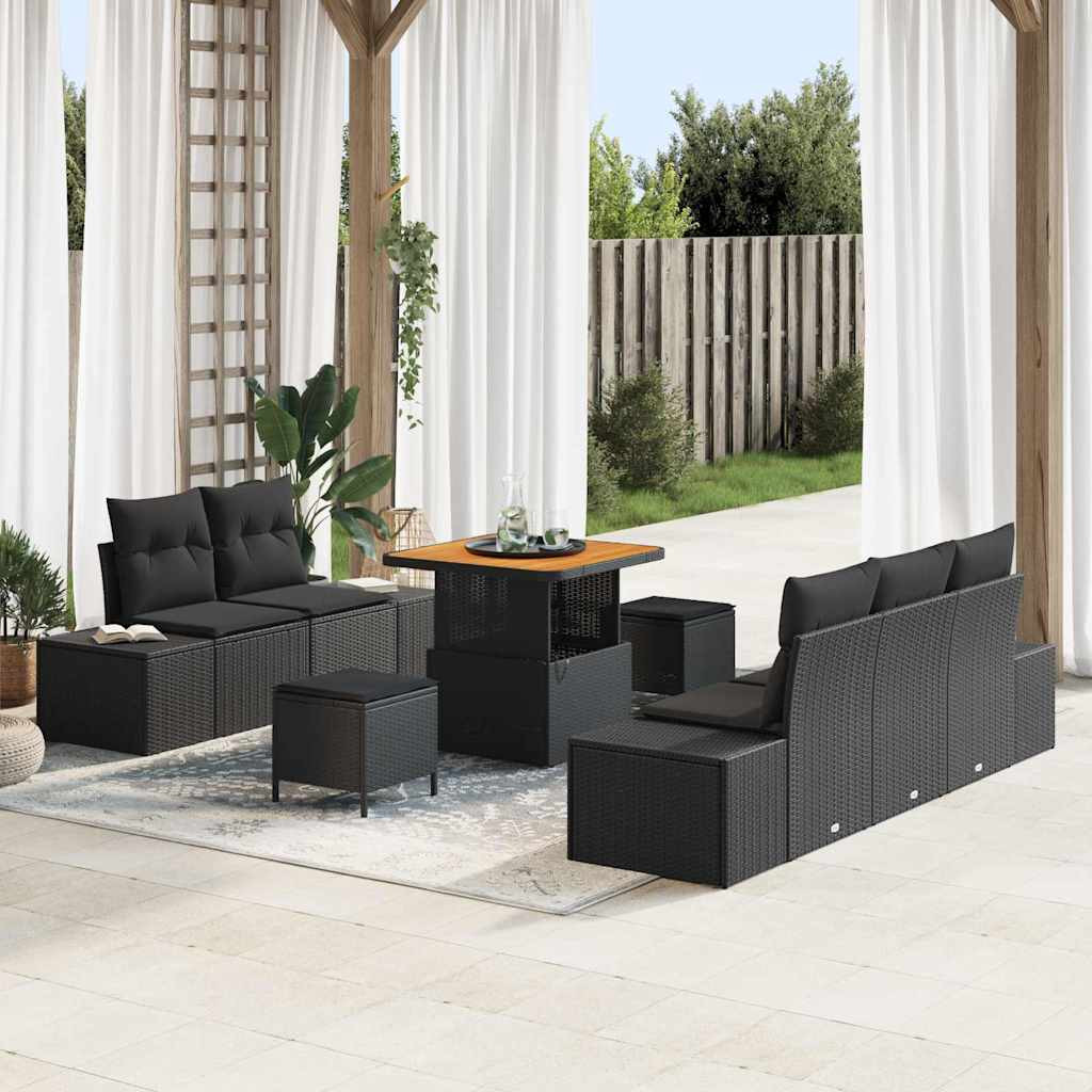 vidaXL Gartensofa-set mit Kissen 8 pcs Schwarz Poly Rattan