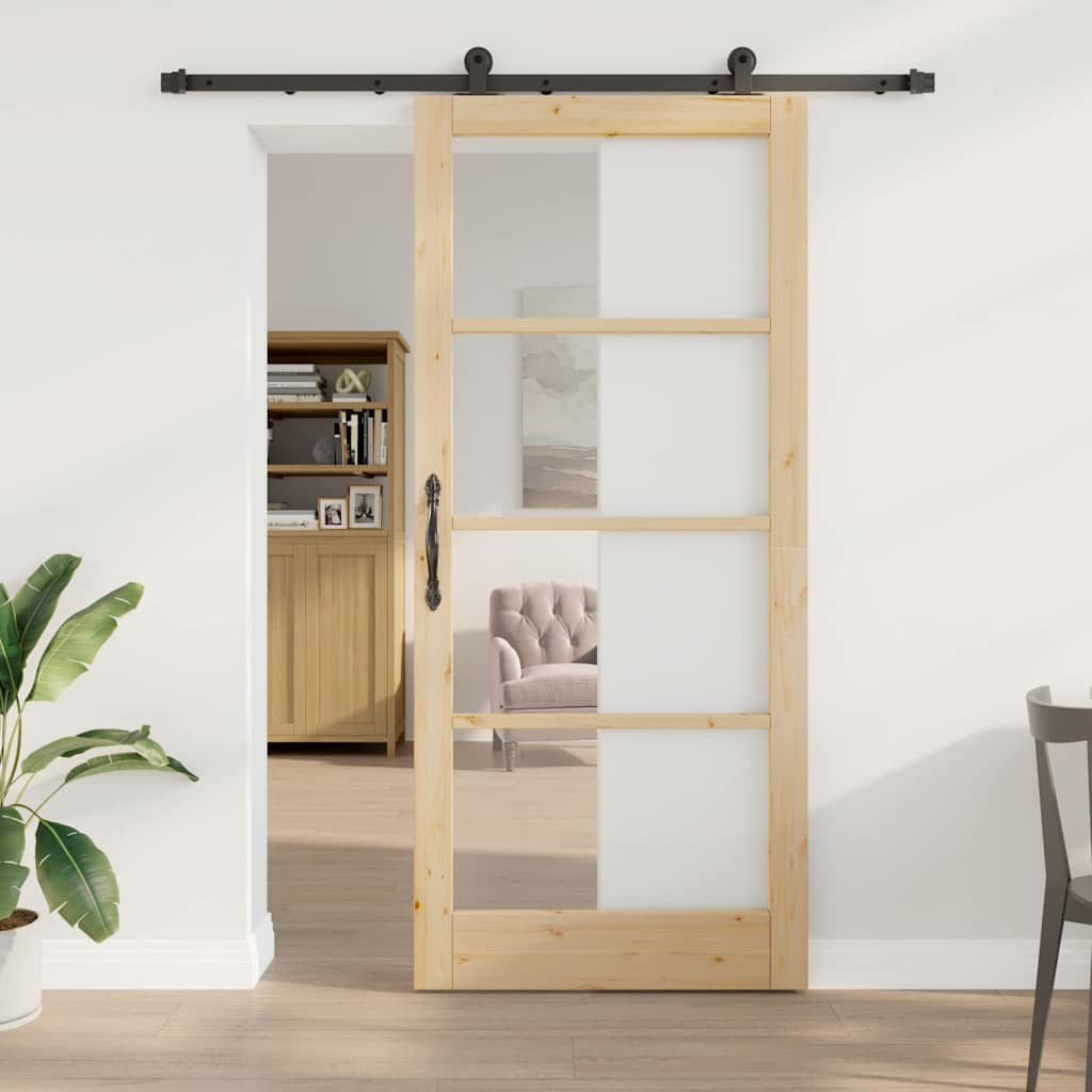 vidaXL Schiebetür ORKDAL Natürlich und Schwarz 93 x 211 cm