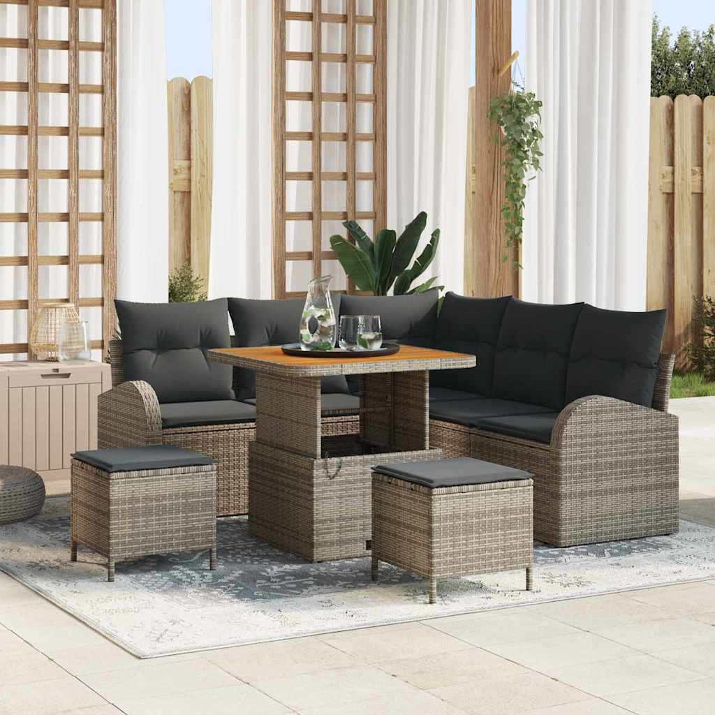 vidaXL Garten-Sofa-Set mit Kissen mit Speicher 8 pcs Grau