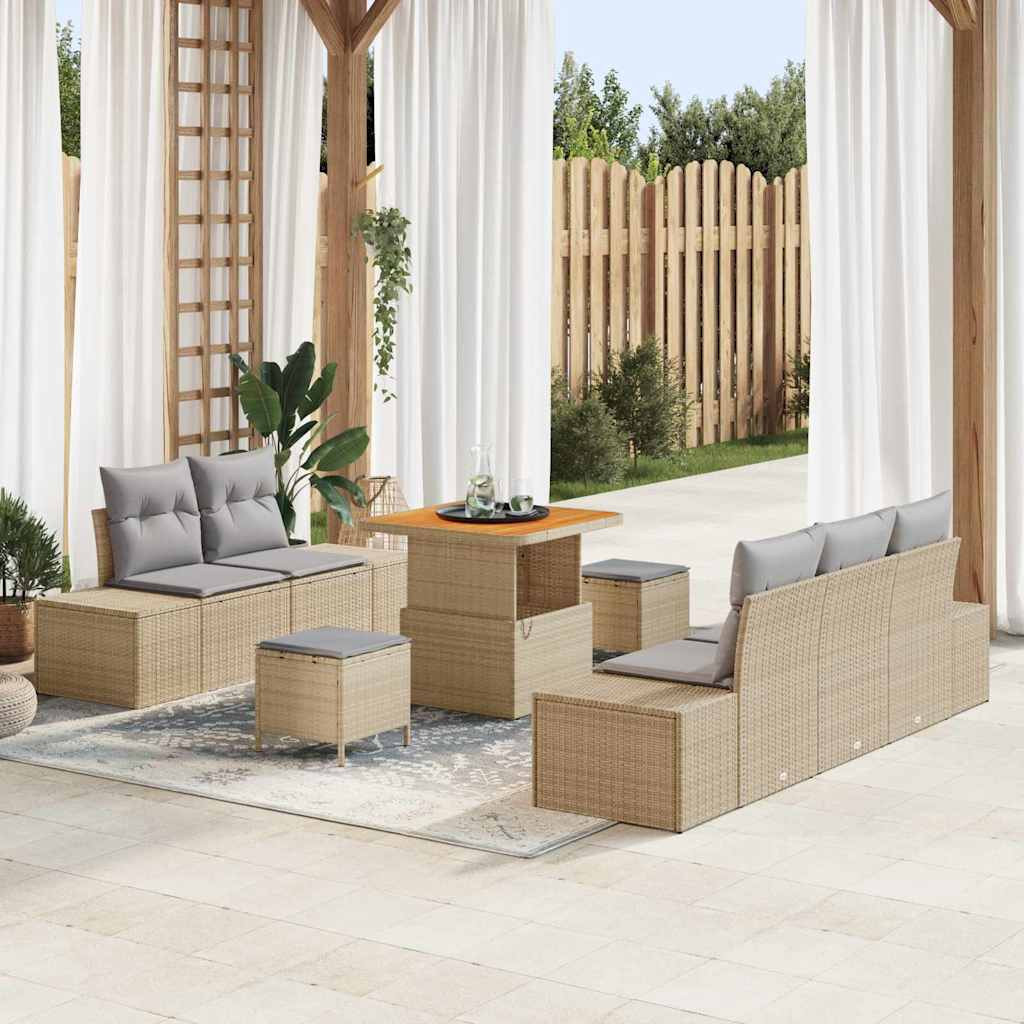 vidaXL Gartensofa-set mit Kissen mit Speicher 8 pcs Beige Poly Rattan