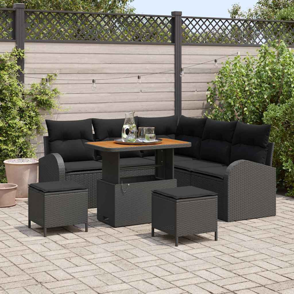 vidaXL Garten-Sofa-Set mit Kissen mit Speicher 8 pcs Schwarz