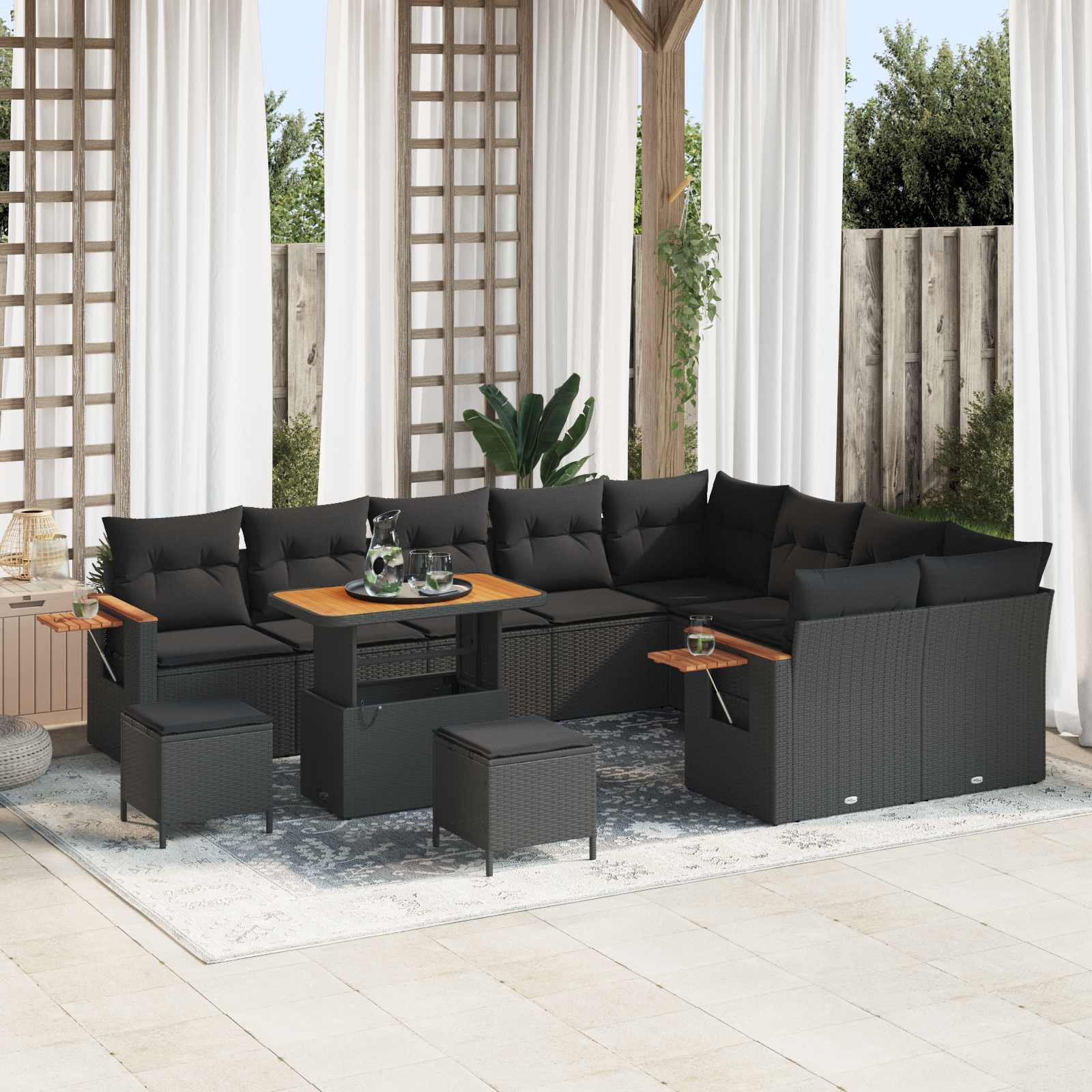 vidaXL Gartensofa-set mit Kissen 13 pcs Schwarz Poly-Rattan