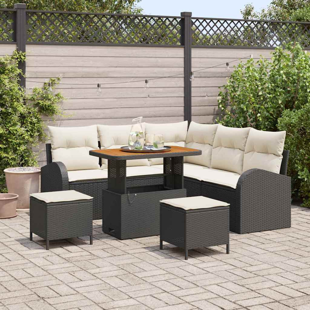 vidaXL Garten-Sofa-Set mit Kissen mit Speicher 8 pcs Schwarz und Creme