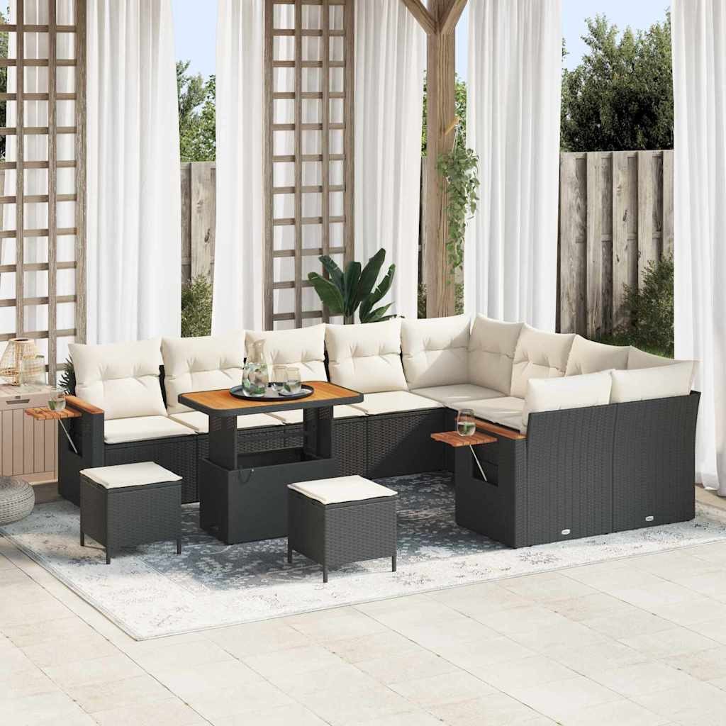 vidaXL Gartensofa-set mit Kissen 13 pcs Schwarz und Creme Poly-Rattan