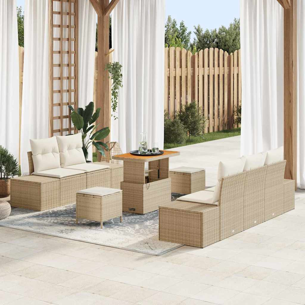 vidaXL Gartensofa-set mit Kissen mit Speicher 8 pcs Beige Poly Rattan