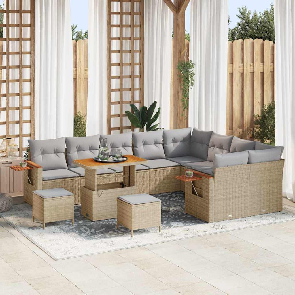 vidaXL Gartensofa-set mit Kissen 13 pcs Beige und Hellgrau Poly-Rattan