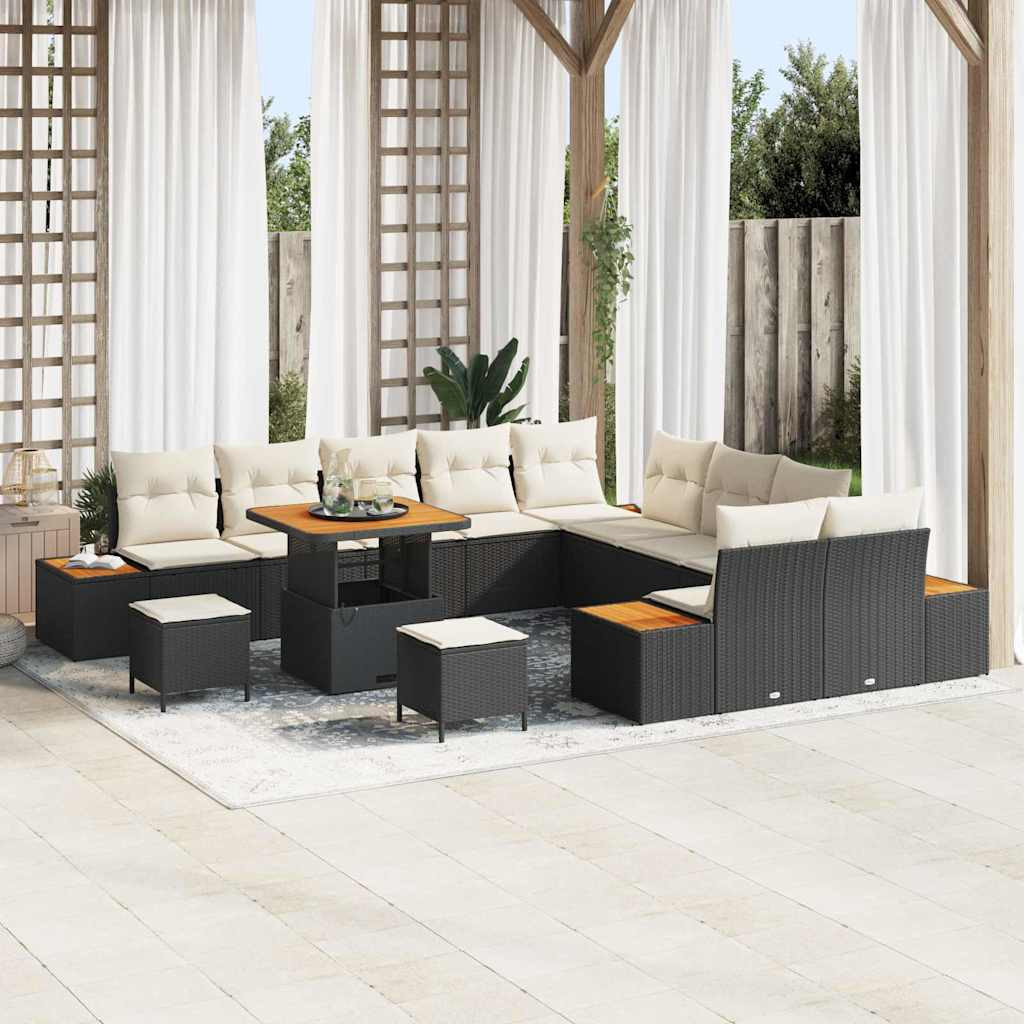 vidaXL Gartensofa-set mit Kissen 13 pcs Schwarz Poly Rattan