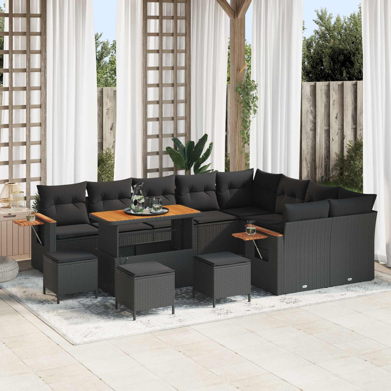 vidaXL Gartensofa-set mit Kissen 14 pcs Schwarz Poly-Rattan