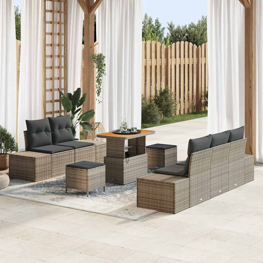 vidaXL Gartensofa-set mit Kissen mit Speicher 8 pcs Grau Poly Rattan